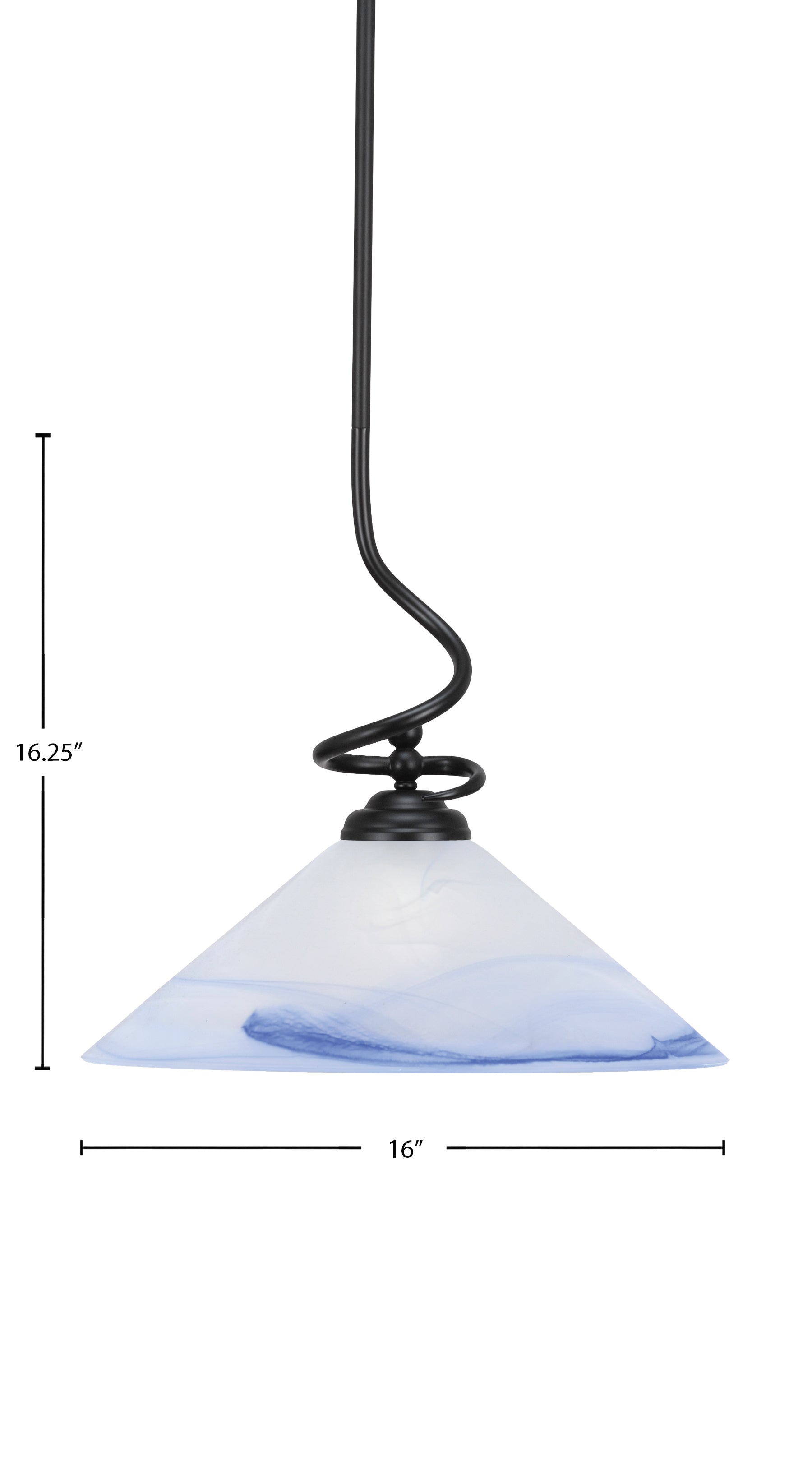 Capri One Light Pendant in Matte Black with 16" Blue Swirl Shade