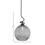 Capri One Light Pendant in Matte Black with 14" Smoke Ribbed Shade