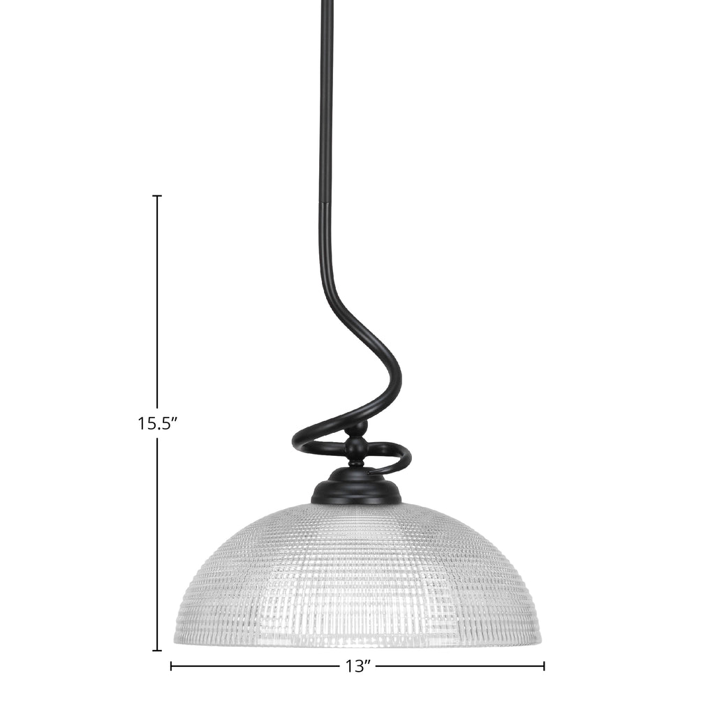 Capri One Light Pendant in Matte Black with 13" Clear Ribbed Shade