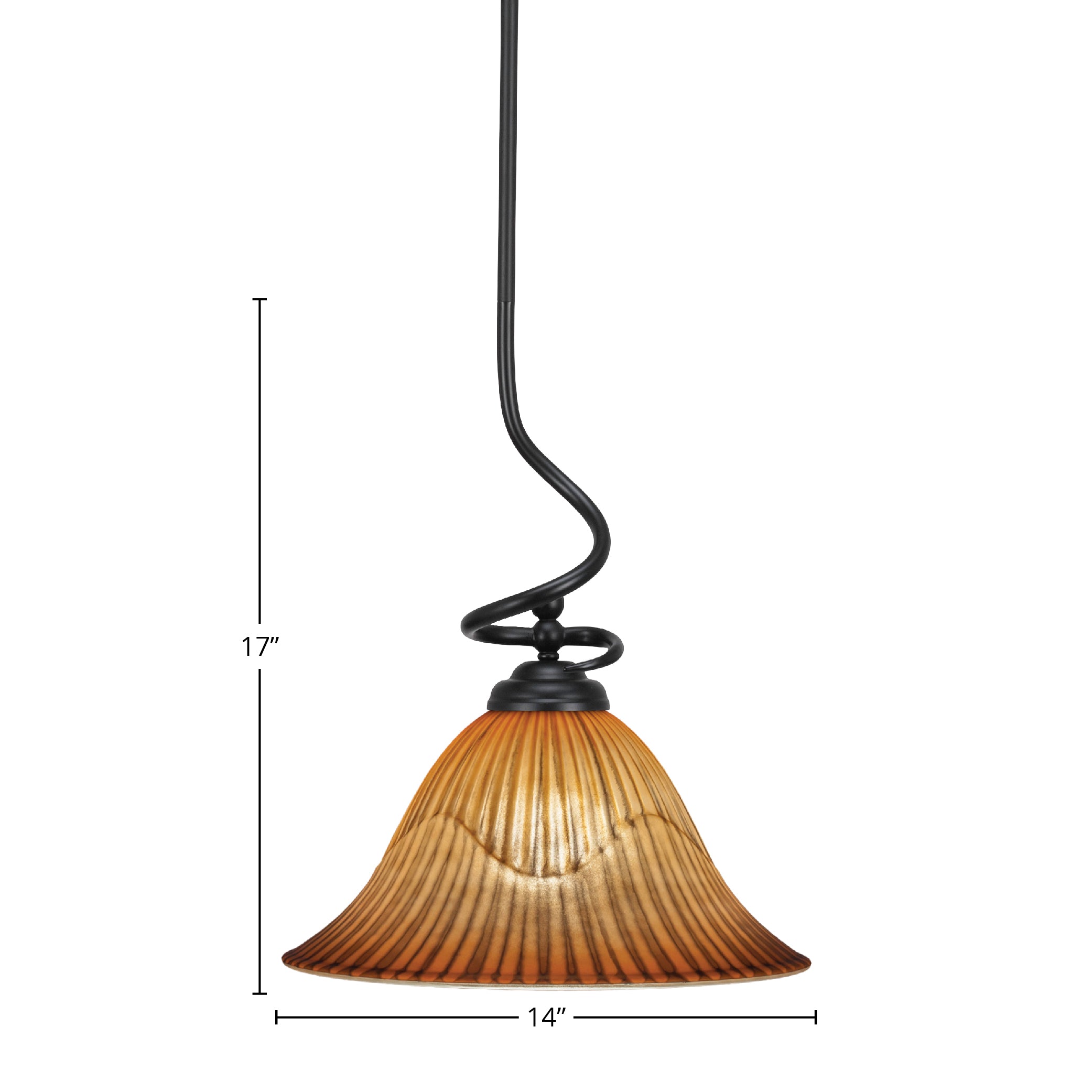 Capri One Light Pendant in Matte Black with 14" Tiger Shade