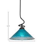 Capri One Light Pendant in Matte Black with 16" Teal Crystal Shade