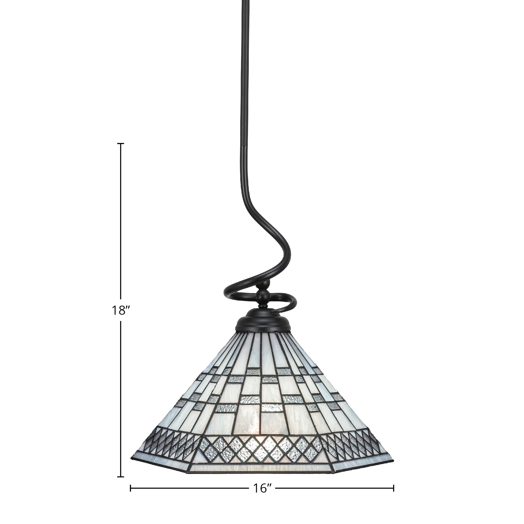 Capri One Light Pendant in Matte Black with 16" Pewter Art Glass Shade