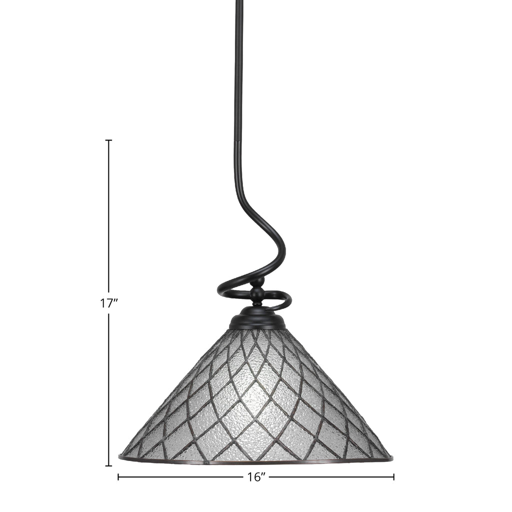Capri One Light Pendant in Matte Black with 16" Diamond Ice Art Glass Shade