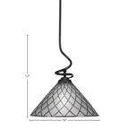 Capri One Light Pendant in Matte Black with 16" Diamond Ice Art Glass Shade