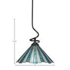 Capri One Light Pendant in Matte Black with 16" Sea Ice Art Glass Shade