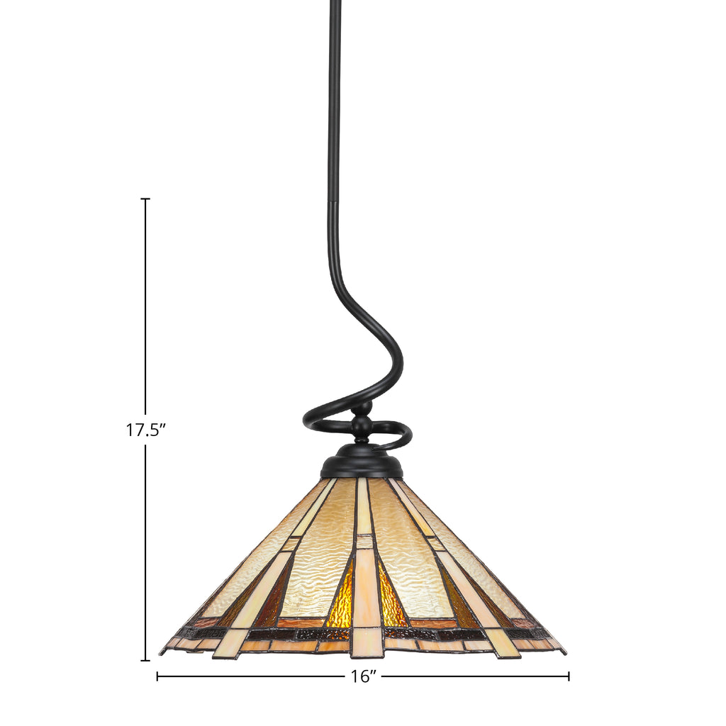 Capri One Light Pendant in Matte Black with 16" Zion Art Glass Shade