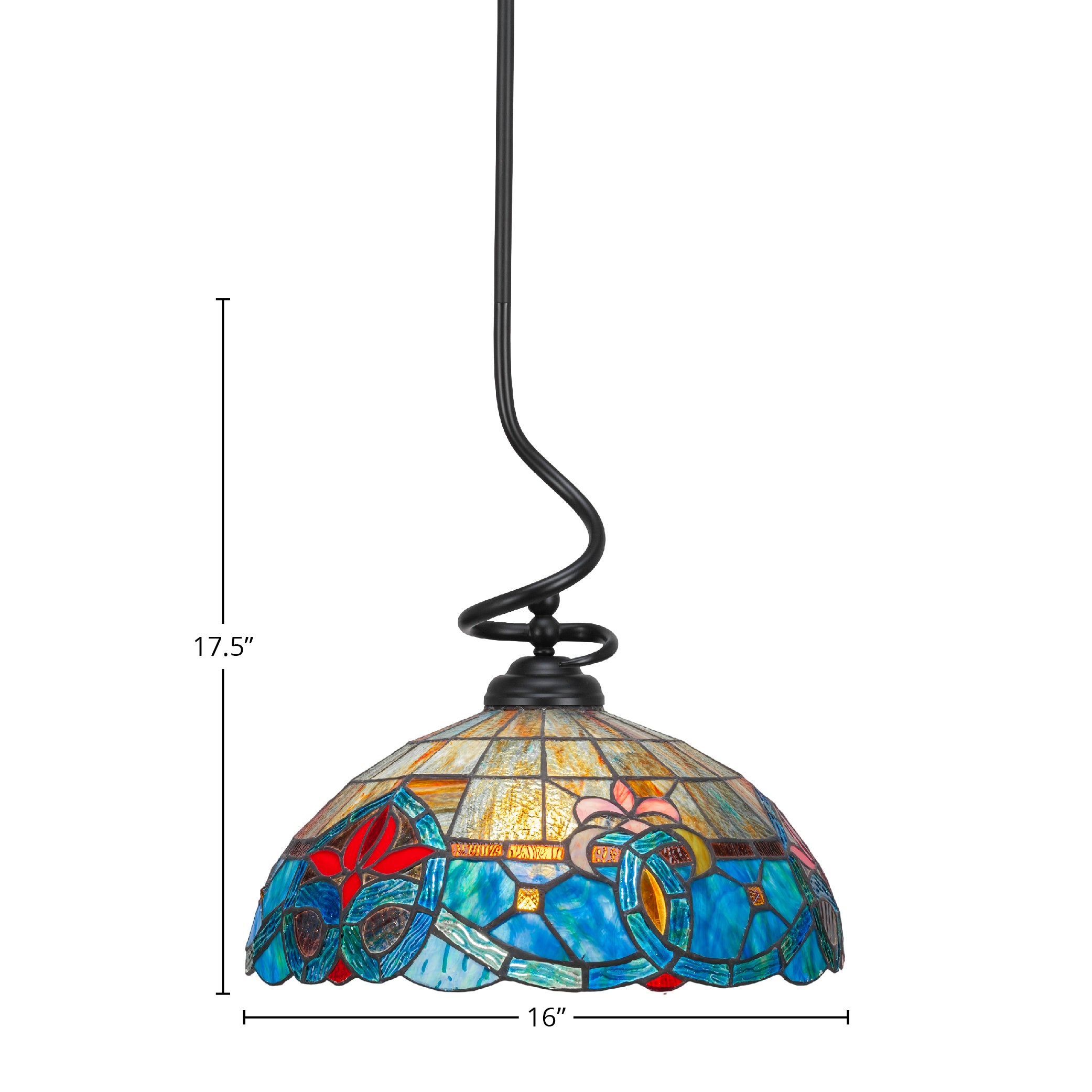 Capri One Light Pendant in Matte Black with 16" Sierra Art Glass Shade