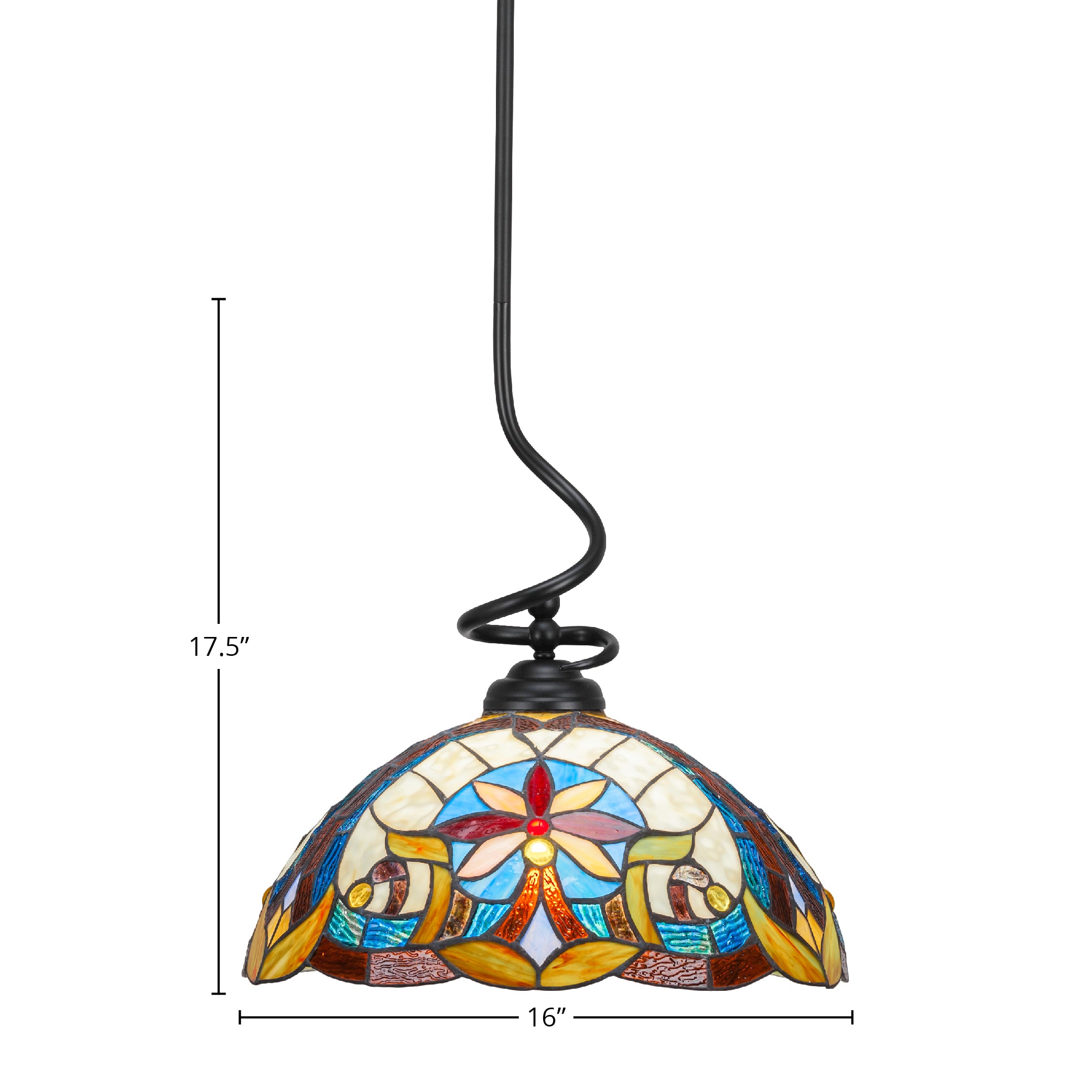Capri One Light Pendant in Matte Black with 16" Earth Star Art Glass Shade