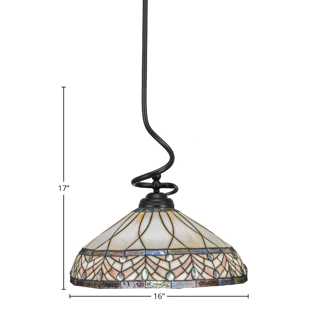 Capri One Light Pendant in Matte Black with 16" Royal Merlot Art Glass Shade