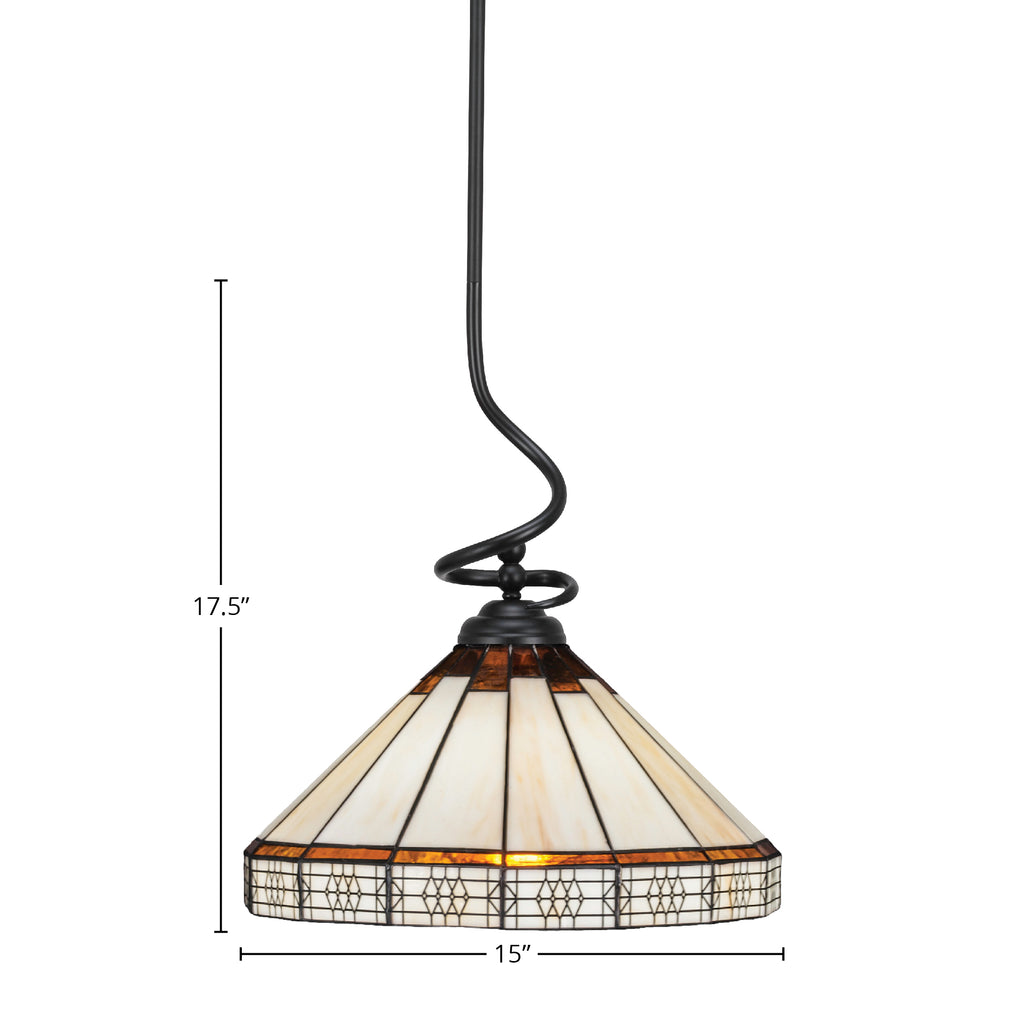 Capri One Light Pendant in Matte Black with 15" Honey & Brown Mission Art Glass Shade