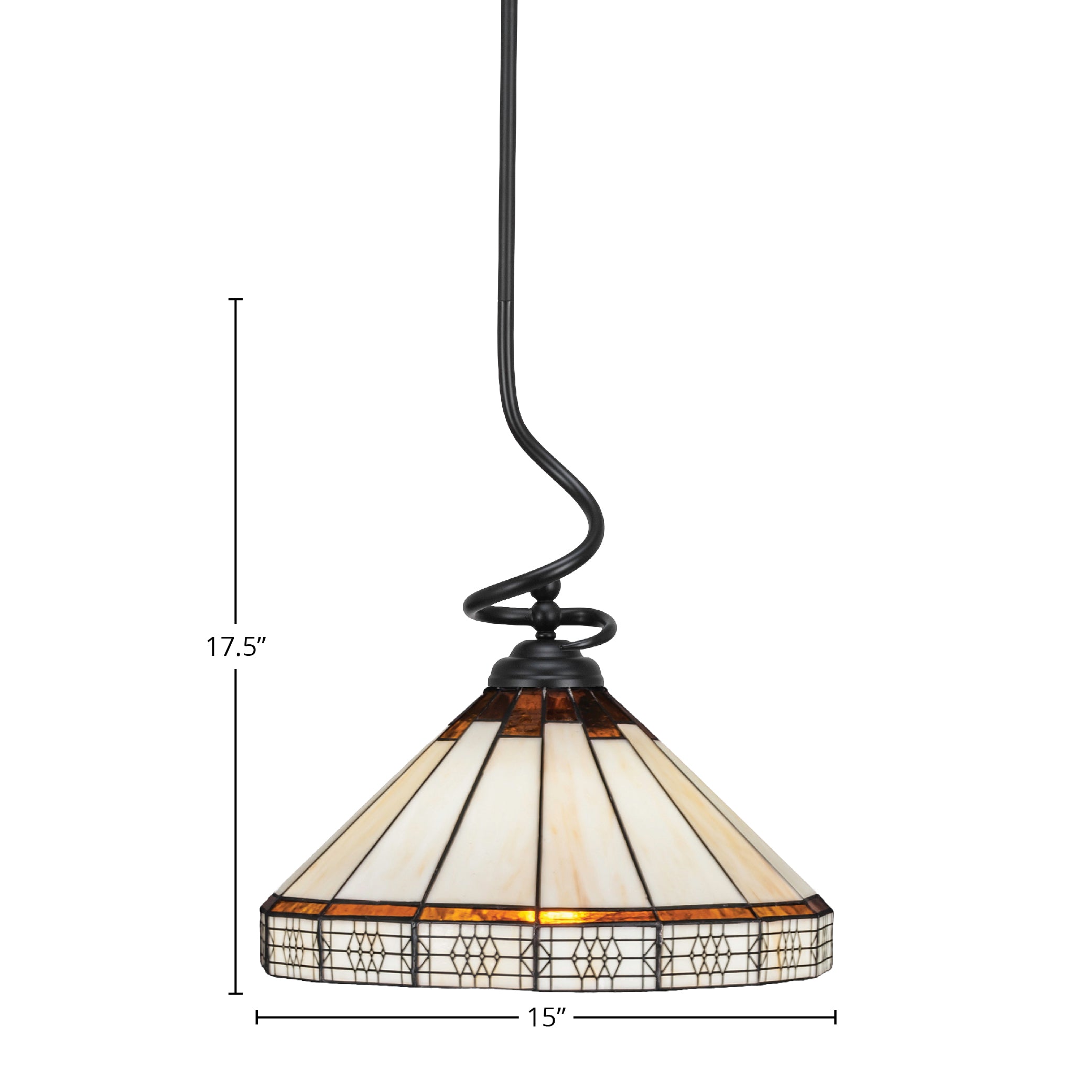 Capri One Light Pendant in Matte Black with 15" Honey & Brown Mission Art Glass Shade