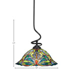 Capri One Light Pendant in Matte Black with 19" Kaleidoscope Art Glass Shade