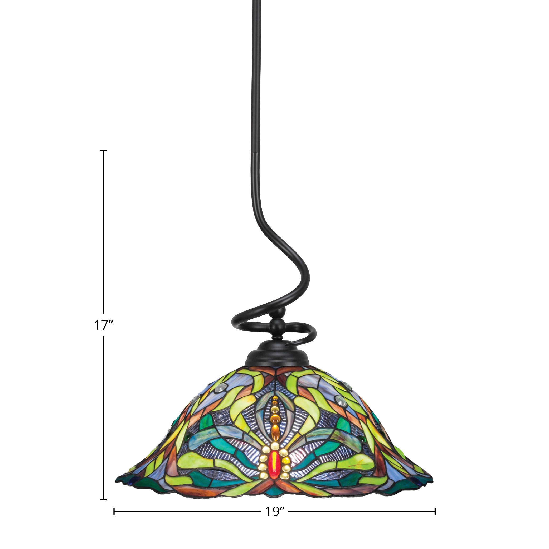 Capri One Light Pendant in Matte Black with 19" Kaleidoscope Art Glass Shade
