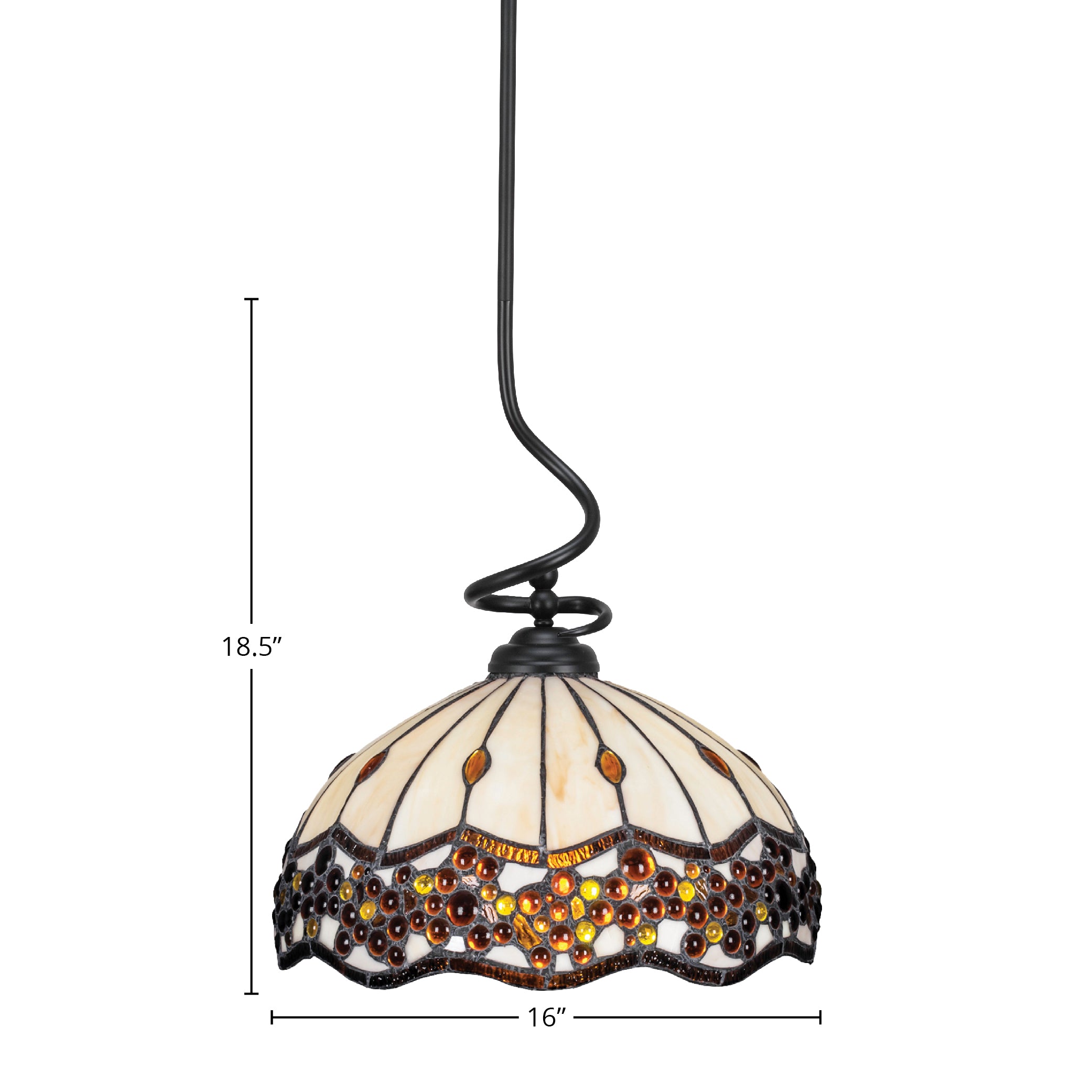 Capri One Light Pendant in Matte Black with 16" Roman Jewel Art Glass Shade
