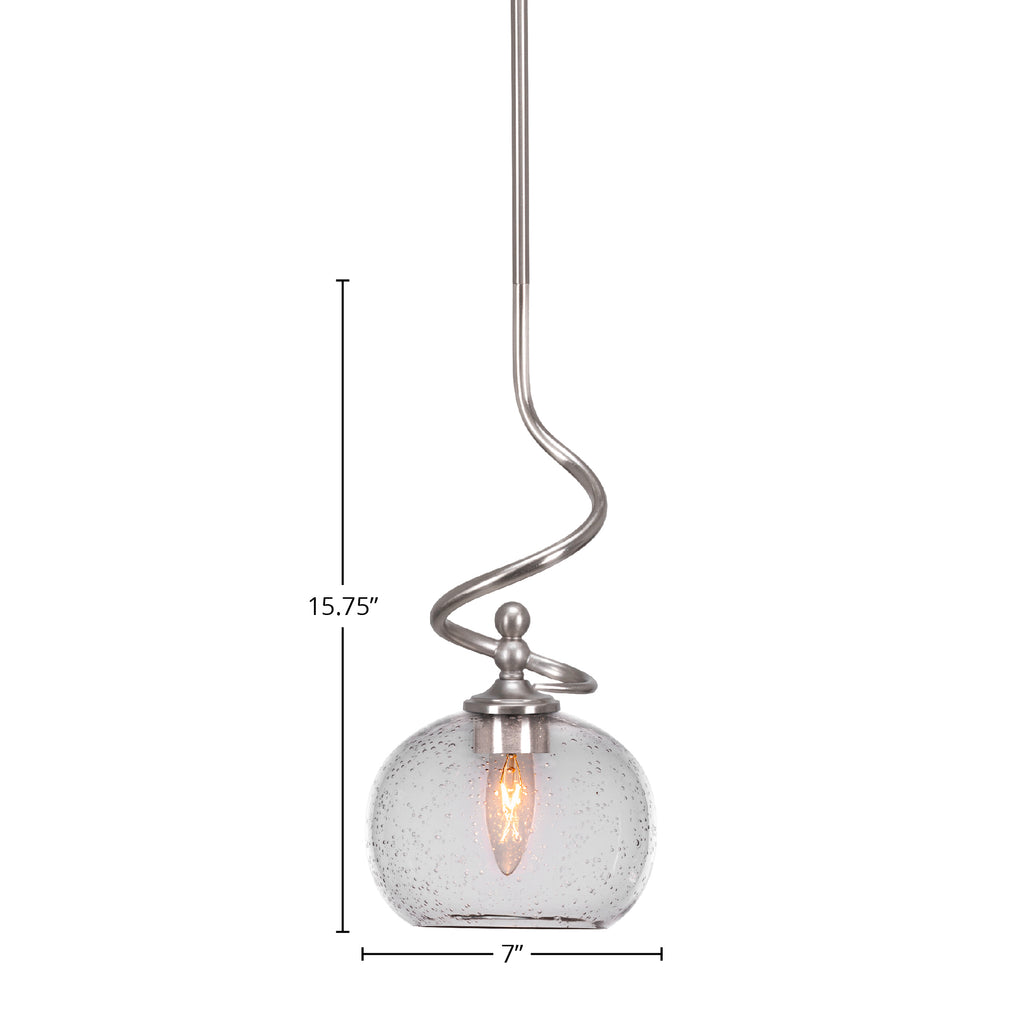 Capri One Light Mini Pendant in Brushed Nickel with 7" Clear Bubble Shade