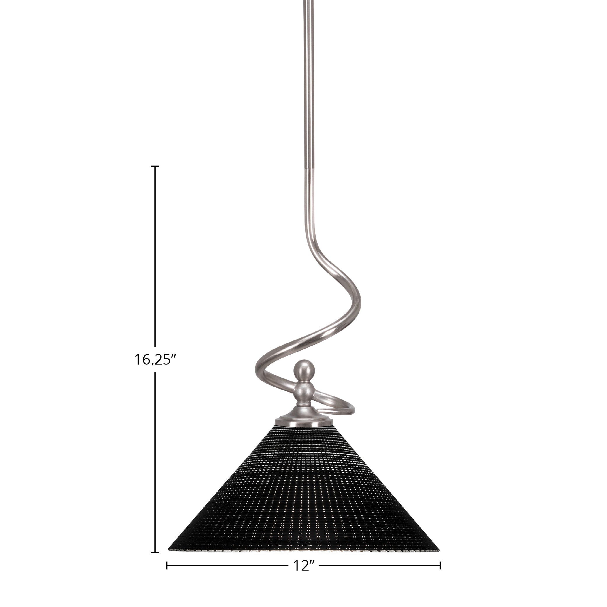 Capri One Light Mini Pendant in Brushed Nickel with 12" Black Matrix Shade