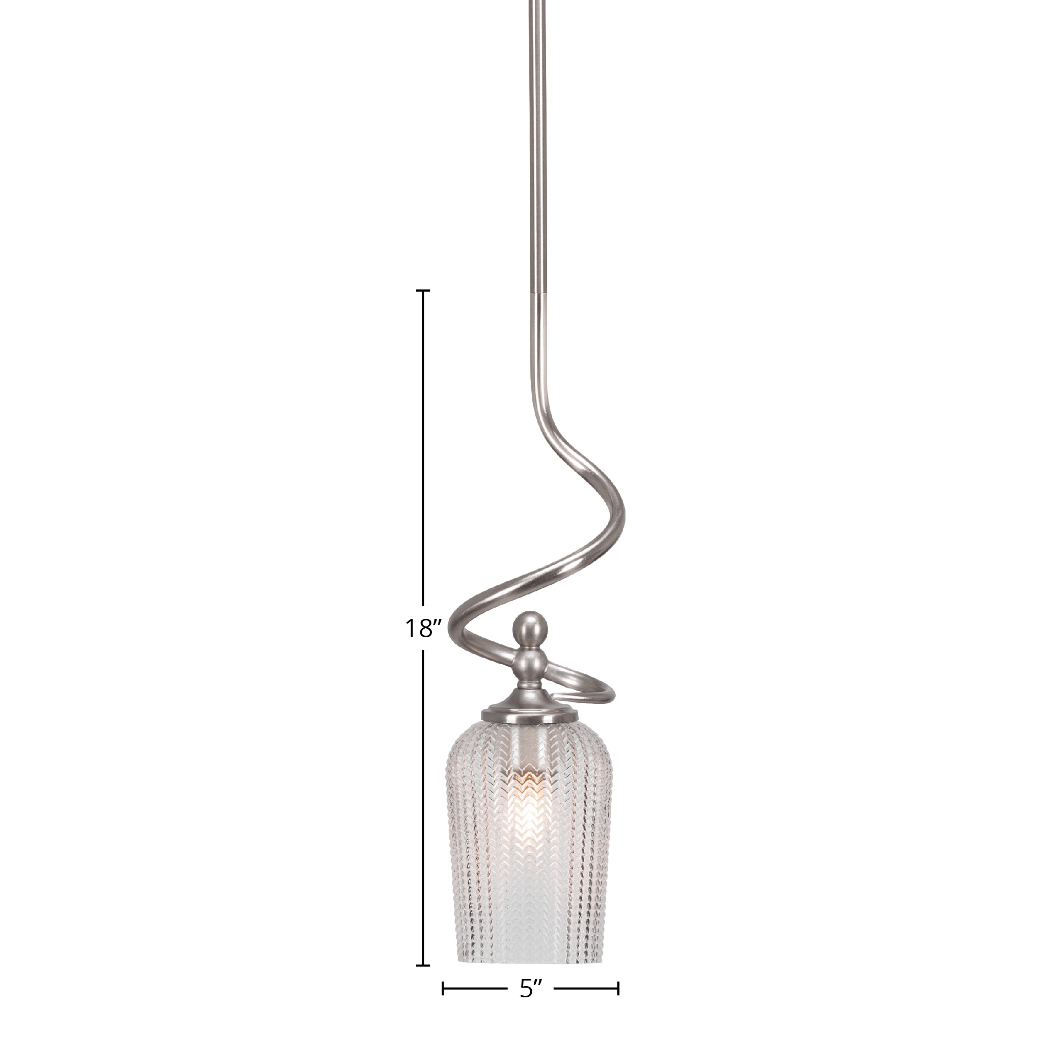 Capri One Light Mini Pendant in Brushed Nickel with 5" Clear Textured Shade