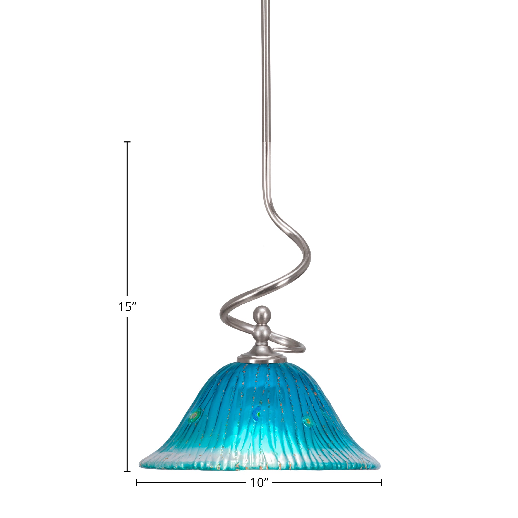 Capri One Light Mini Pendant in Brushed Nickel with 10" Teal Crystal Shade