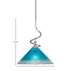 Capri One Light Mini Pendant in Brushed Nickel with 12" Teal Crystal Shade