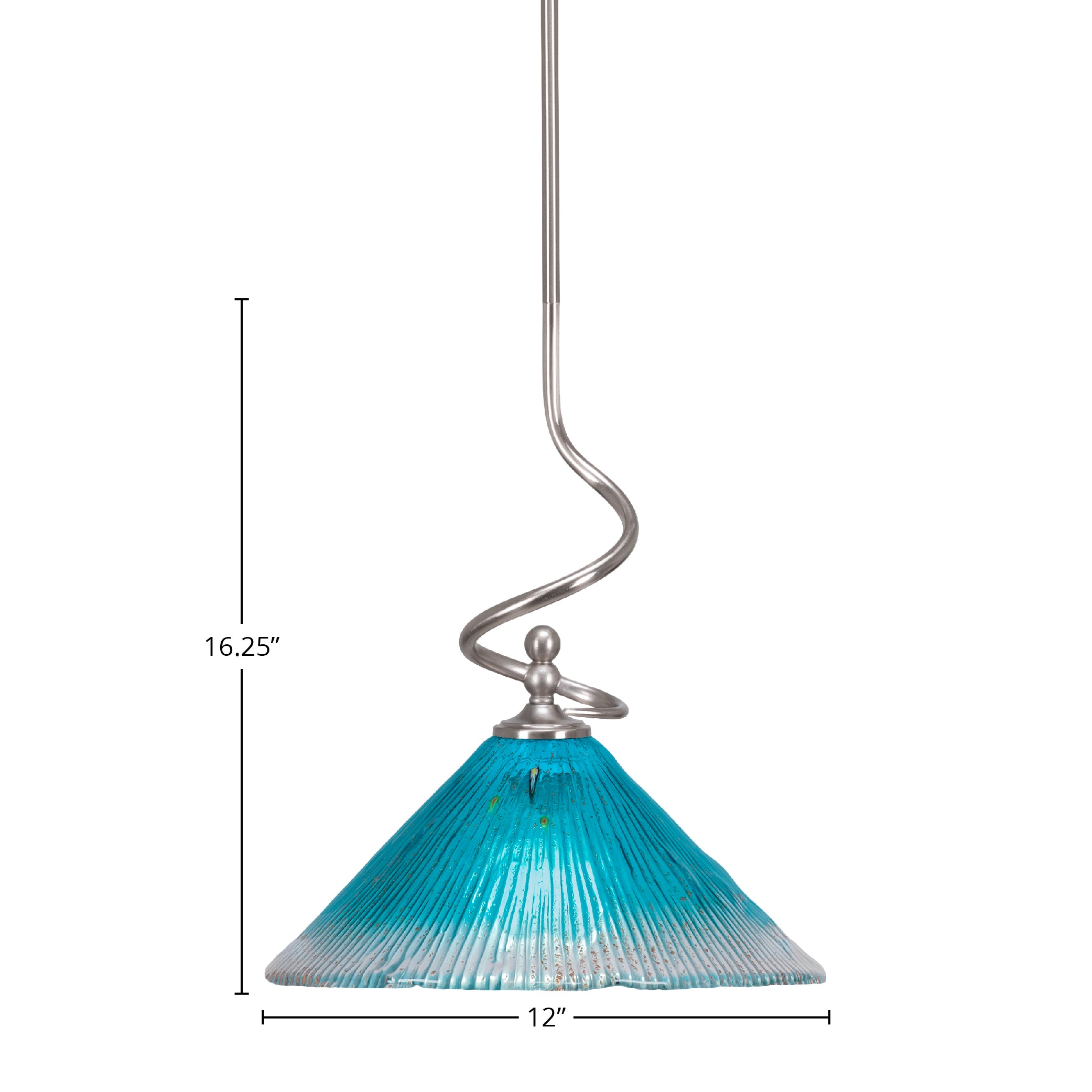 Capri One Light Mini Pendant in Brushed Nickel with 12" Teal Crystal Shade