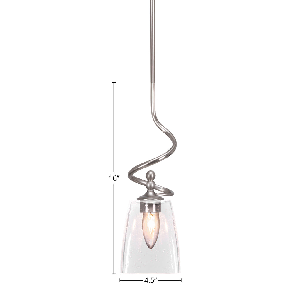 Capri One Light Mini Pendant in Brushed Nickel with 4.5" Square Clear Bubble Shade