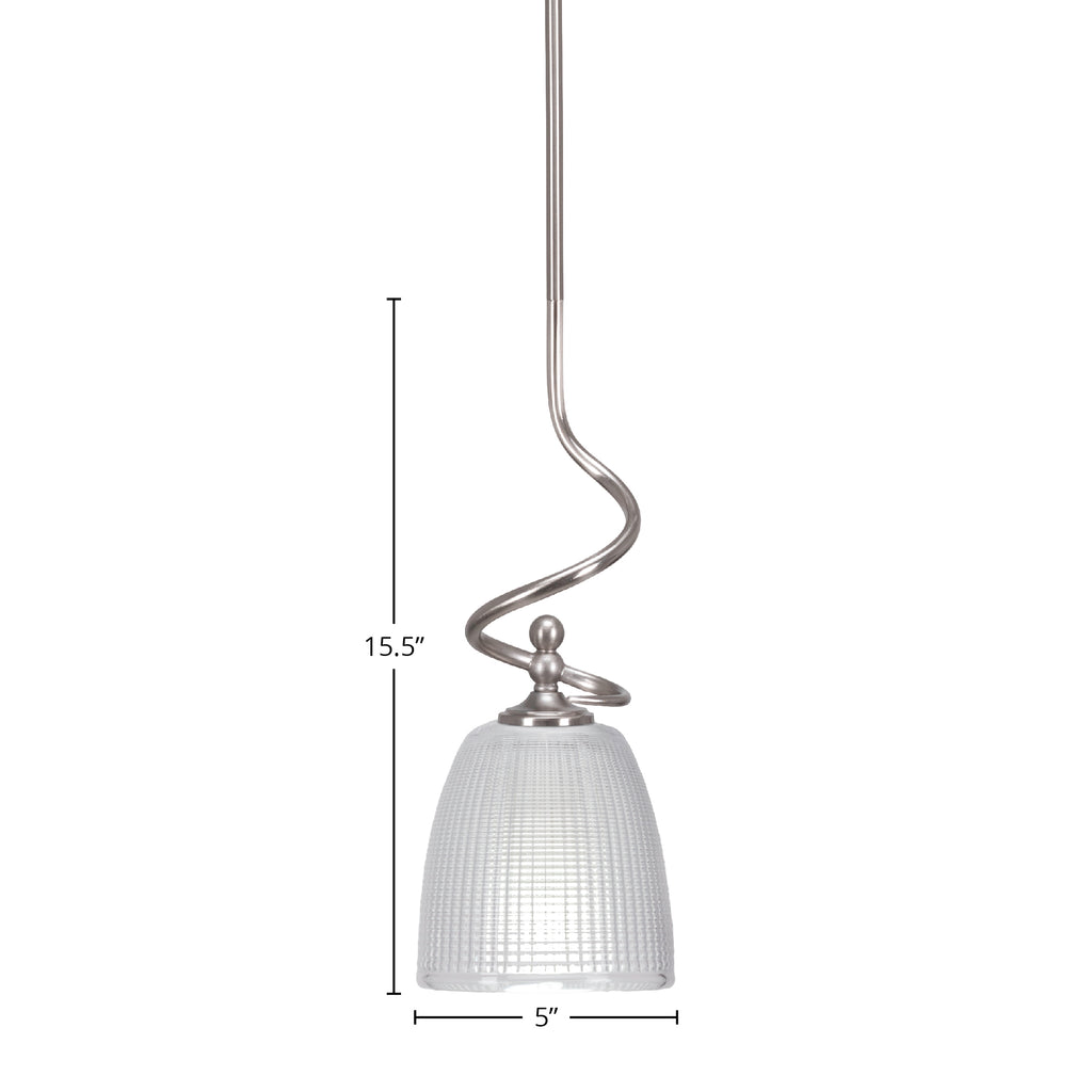 Capri One Light Mini Pendant in Brushed Nickel with 5" Clear Ribbed Shade