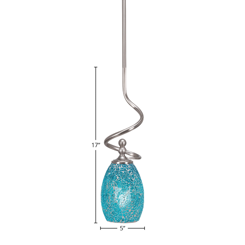 Capri One Light Mini Pendant in Brushed Nickel with 5" Turquoise Fusion Shade