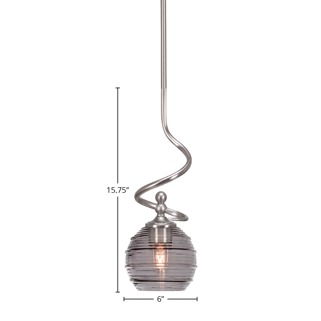 Capri One Light Mini Pendant in Brushed Nickel with 6" Smoke Ribbed Shade