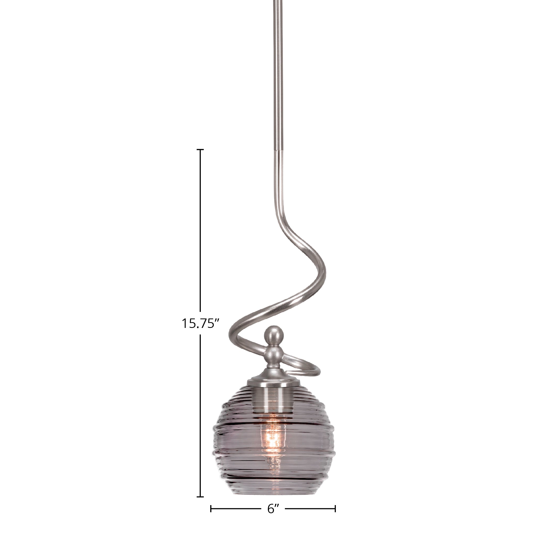 Capri One Light Mini Pendant in Brushed Nickel with 6" Smoke Ribbed Shade