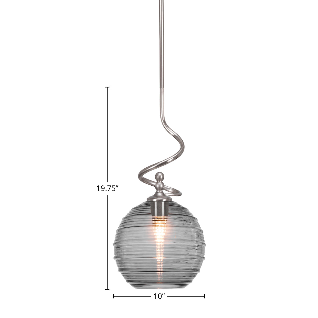 Capri One Light Mini Pendant in Brushed Nickel with 10" Smoke Ribbed Shade