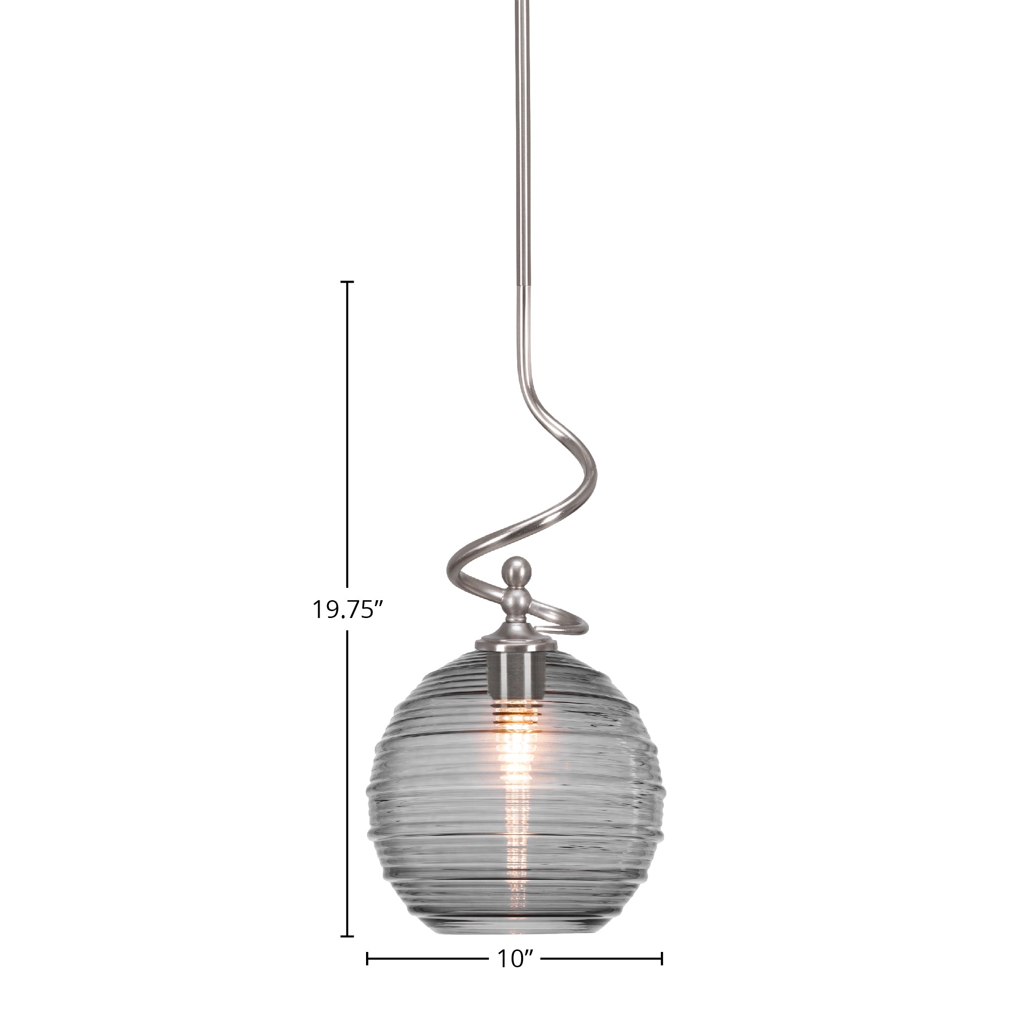 Capri One Light Mini Pendant in Brushed Nickel with 10" Smoke Ribbed Shade