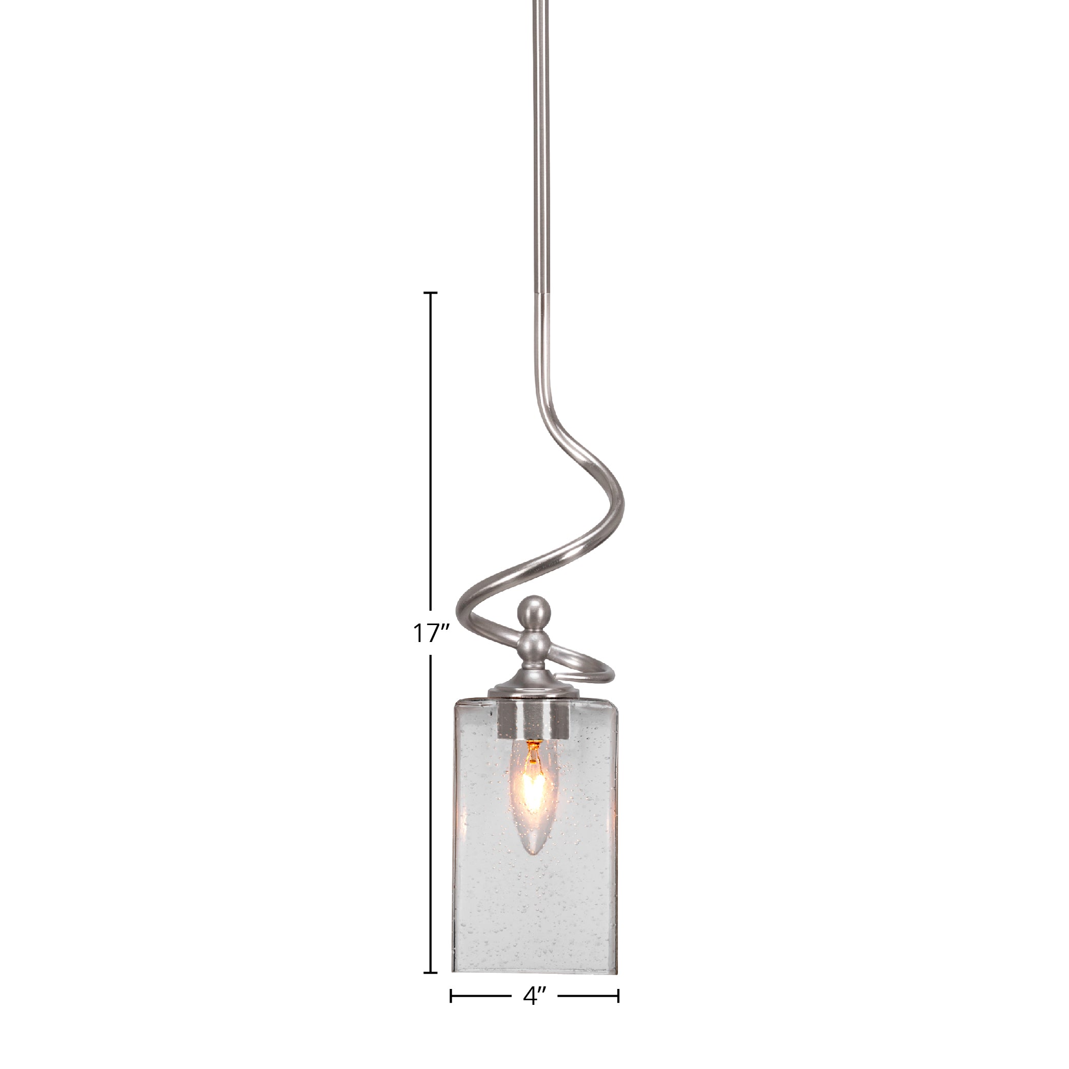 Capri One Light Mini Pendant in Brushed Nickel with 4" Square Clear Bubble Shade