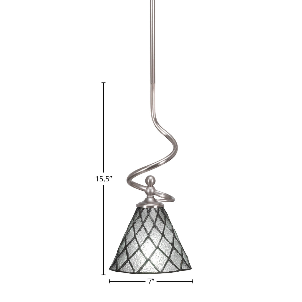 Capri One Light Mini Pendant in Brushed Nickel with 7" Diamond Ice Art Glass Shade