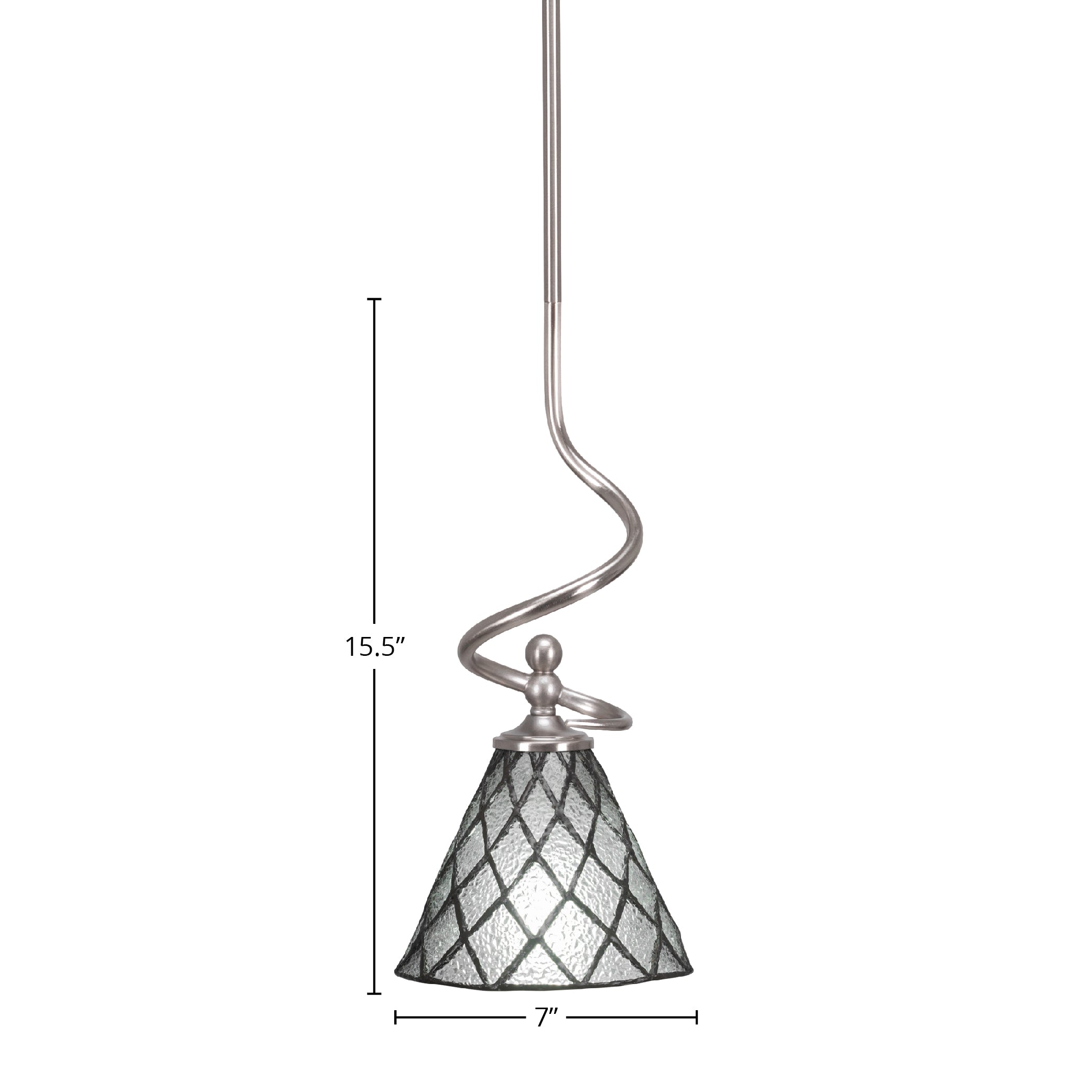 Capri One Light Mini Pendant in Brushed Nickel with 7" Diamond Ice Art Glass Shade