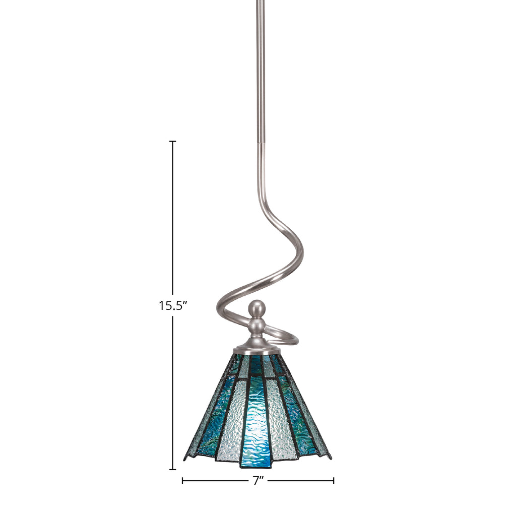 Capri One Light Mini Pendant in Brushed Nickel with 7" Sea Ice Art Glass Shade