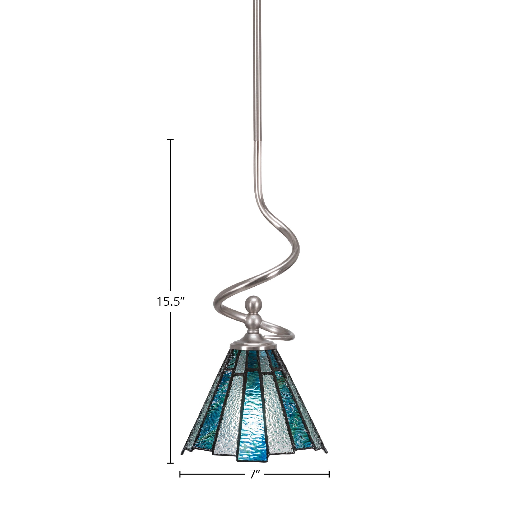 Capri One Light Mini Pendant in Brushed Nickel with 7" Sea Ice Art Glass Shade