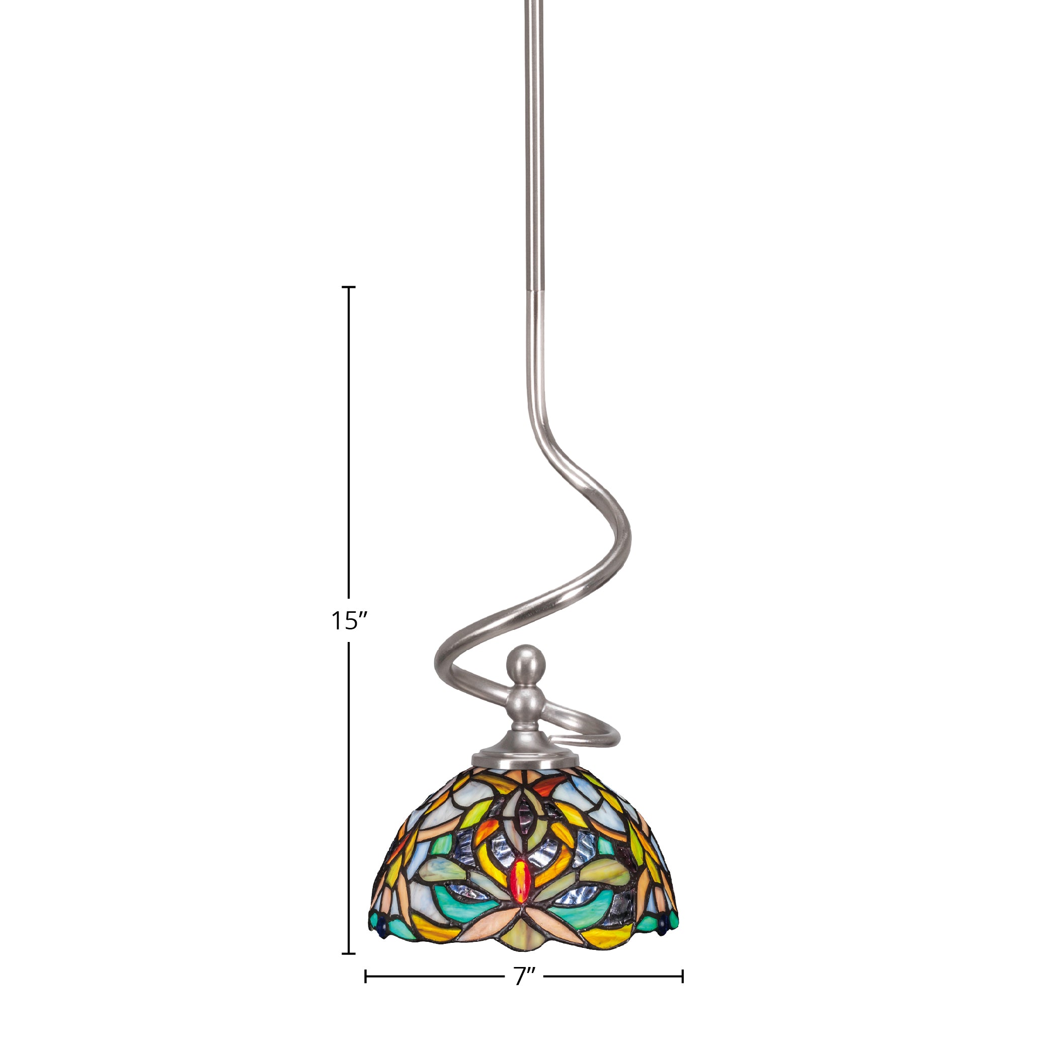 Capri One Light Mini Pendant in Brushed Nickel with 7" Kaleidoscope Art Glass Shade