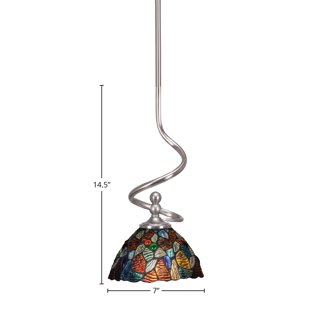 Capri One Light Mini Pendant in Brushed Nickel with 7" Blue Mosaic Art Glass Shade