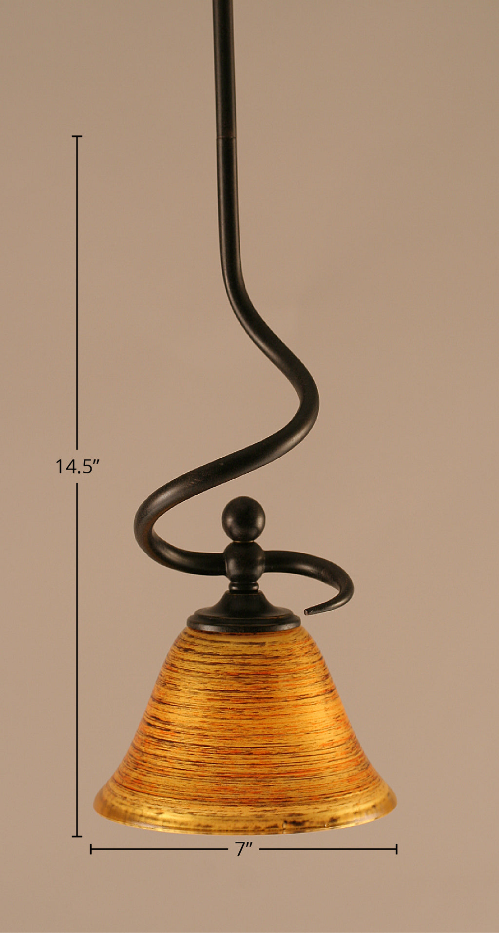 Capri One Light Mini Pendant in Dark Granite with 7" Firré Saturn Shade