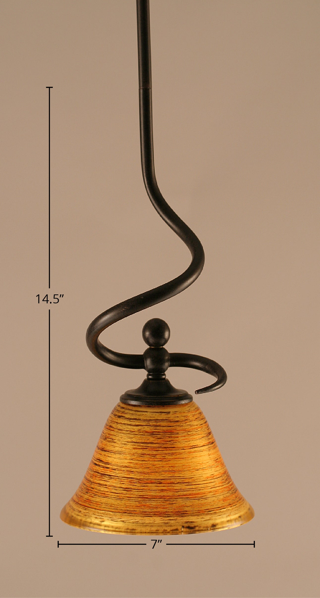Capri One Light Mini Pendant in Dark Granite with 7" Firré Saturn Shade