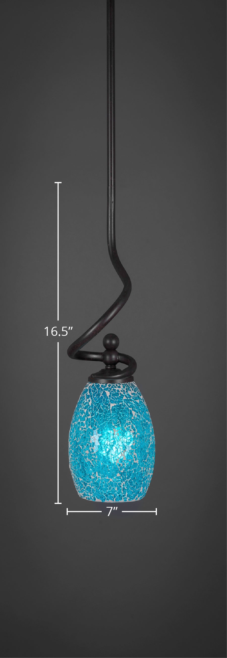 Capri One Light Mini Pendant in Dark Granite with 5" Turquoise Fusion Shade