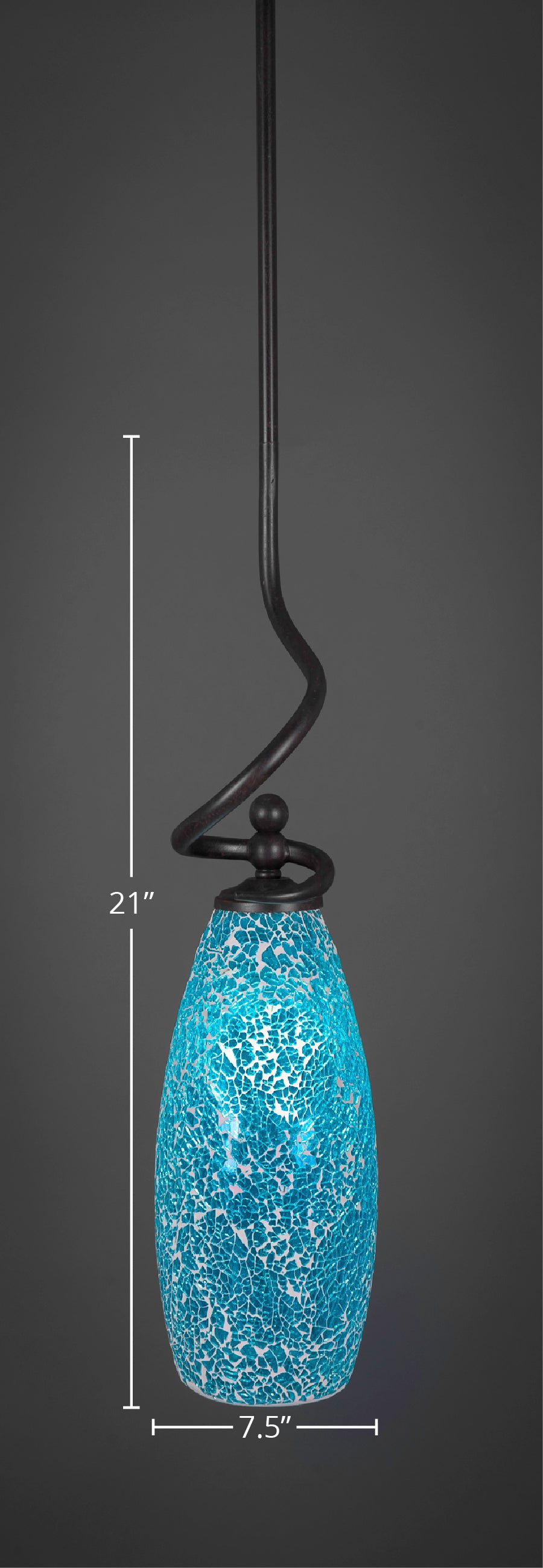 Capri One Light Mini Pendant in Dark Granite with 5.5" Turquoise Fusion Shade