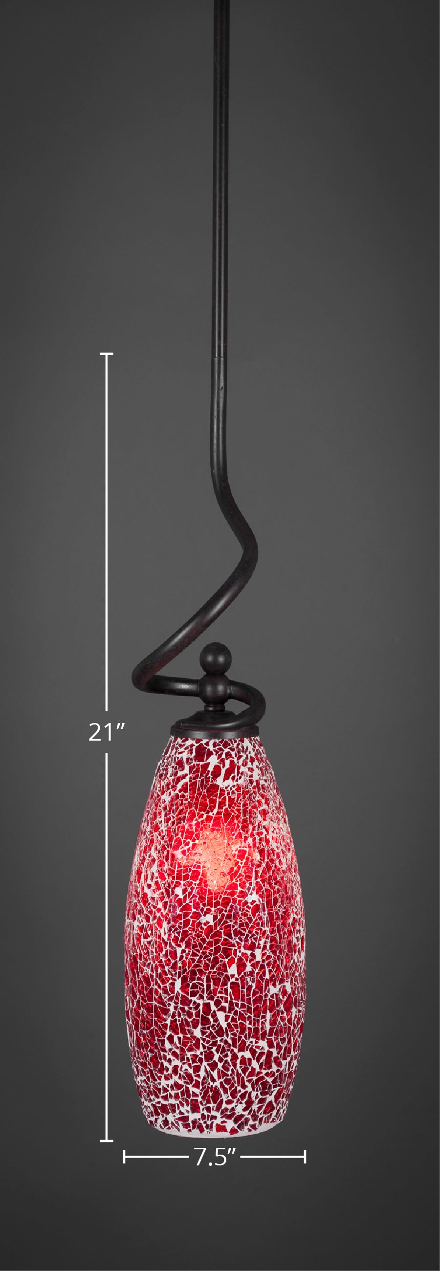 Capri One Light Mini Pendant in Dark Granite with 5.5" Red Fusion Shade