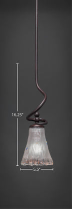 Capri One Light Mini Pendant in Dark Granite with 5.5" Fluted Frosted Crystal Shade