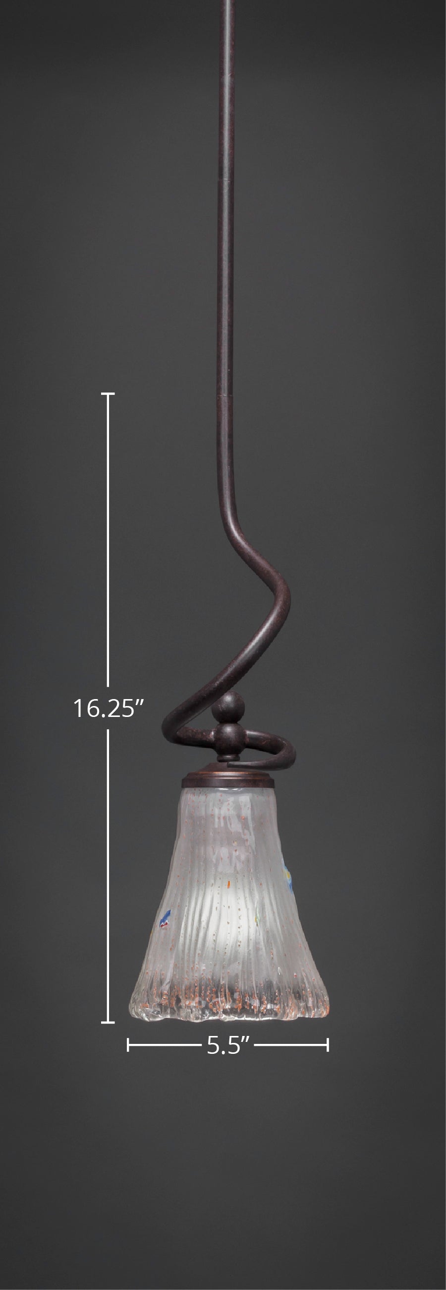 Capri One Light Mini Pendant in Dark Granite with 5.5" Fluted Frosted Crystal Shade
