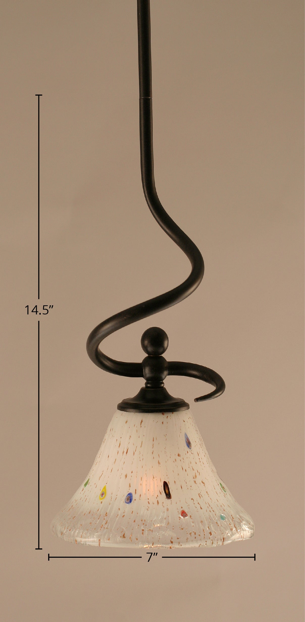 Capri One Light Mini Pendant in Dark Granite with 7" Frosted Crystal Shade