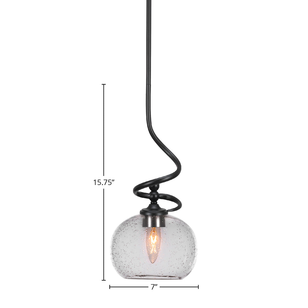 Capri One Light Mini Pendant in Matte Black with 7" Clear Bubble Shade