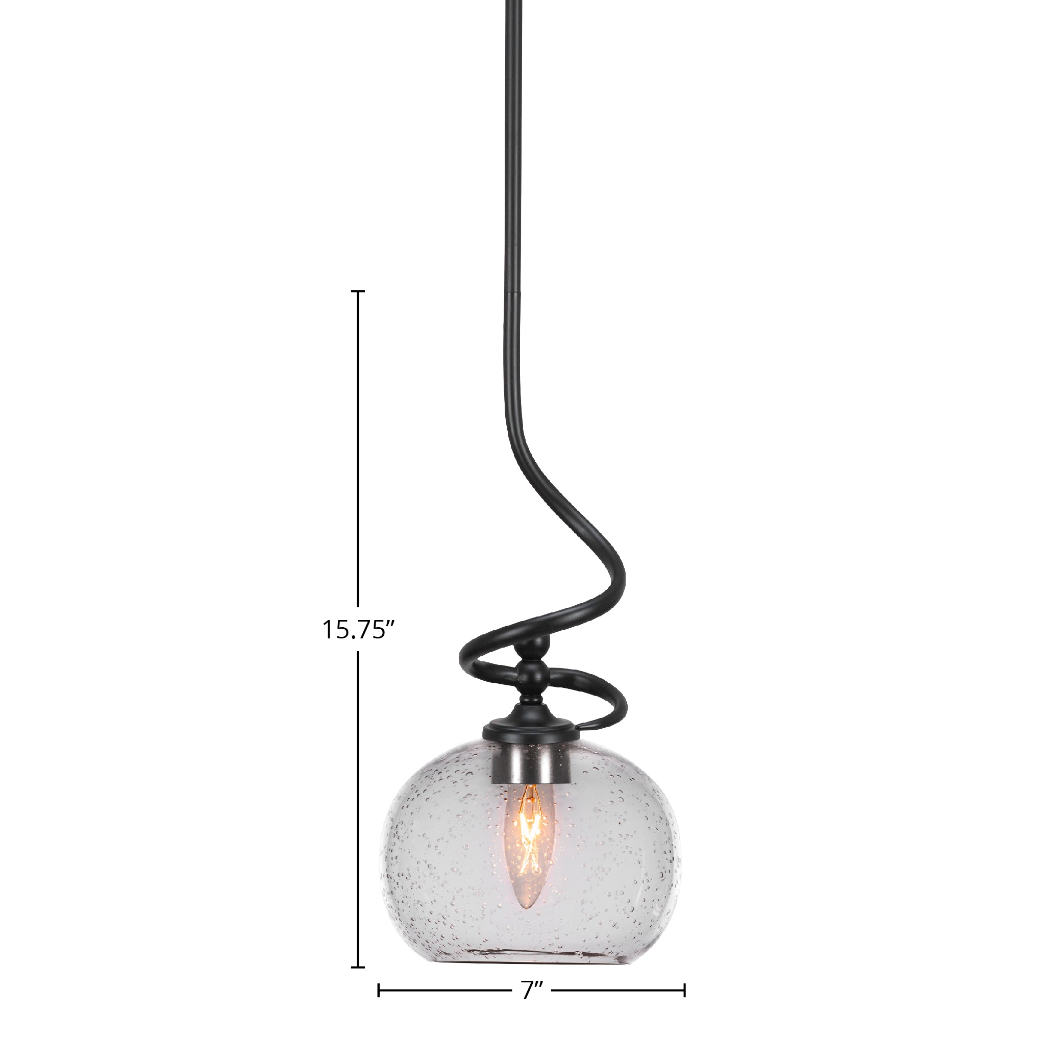 Capri One Light Mini Pendant in Matte Black with 7" Clear Bubble Shade
