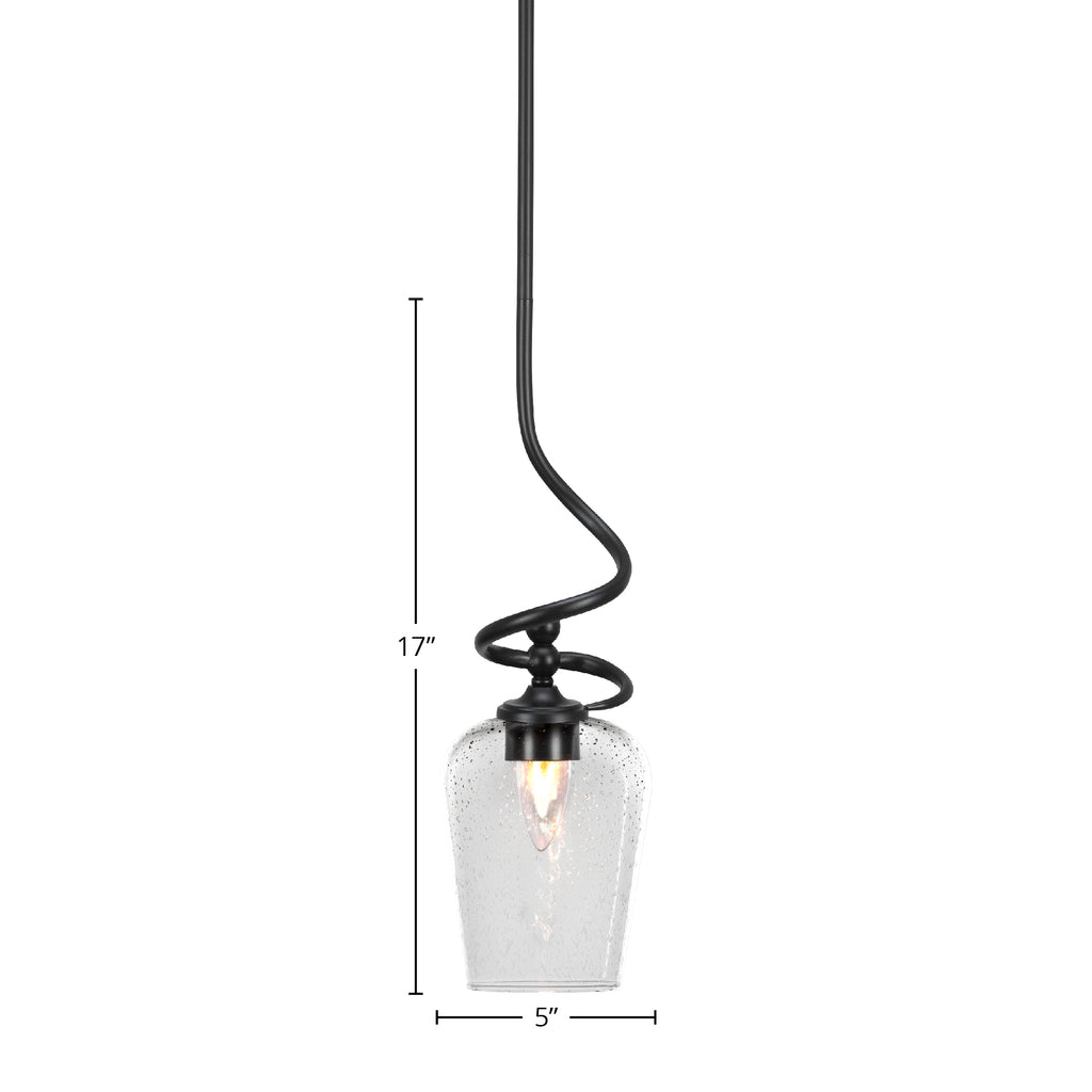 Capri One Light Mini Pendant in Matte Black with 5" Clear Bubble Shade