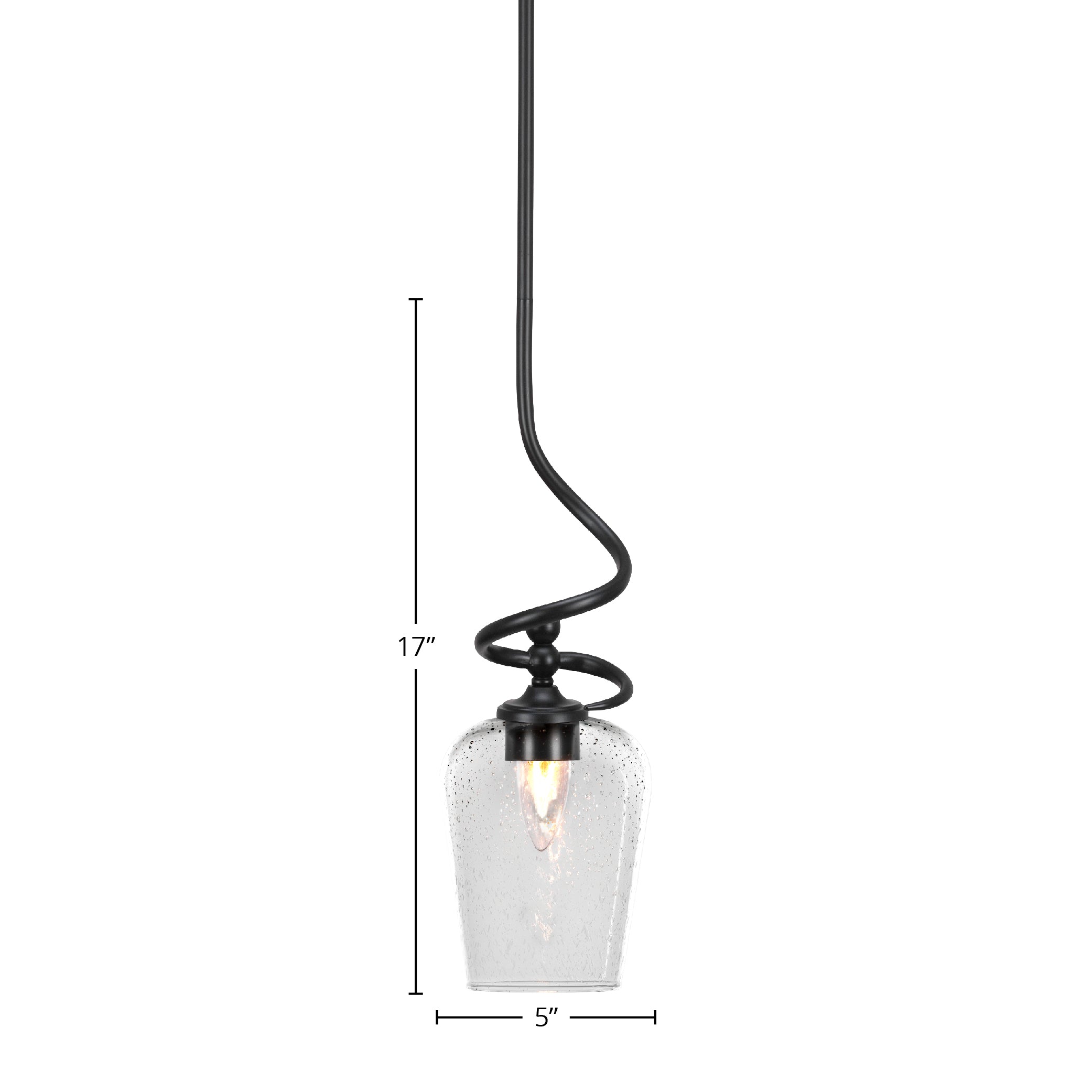 Capri One Light Mini Pendant in Matte Black with 5" Clear Bubble Shade